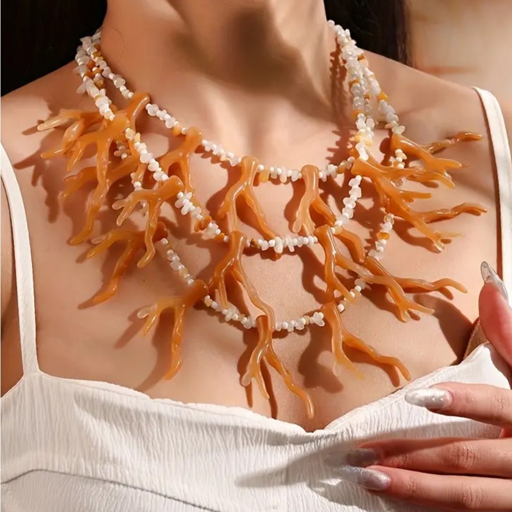 Orange Coral Acrylic Statement Necklace